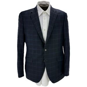 Bartorelli‎ Napoli Blue Windowpane Super 150's Wool Blazer 2-Button Men's 44R